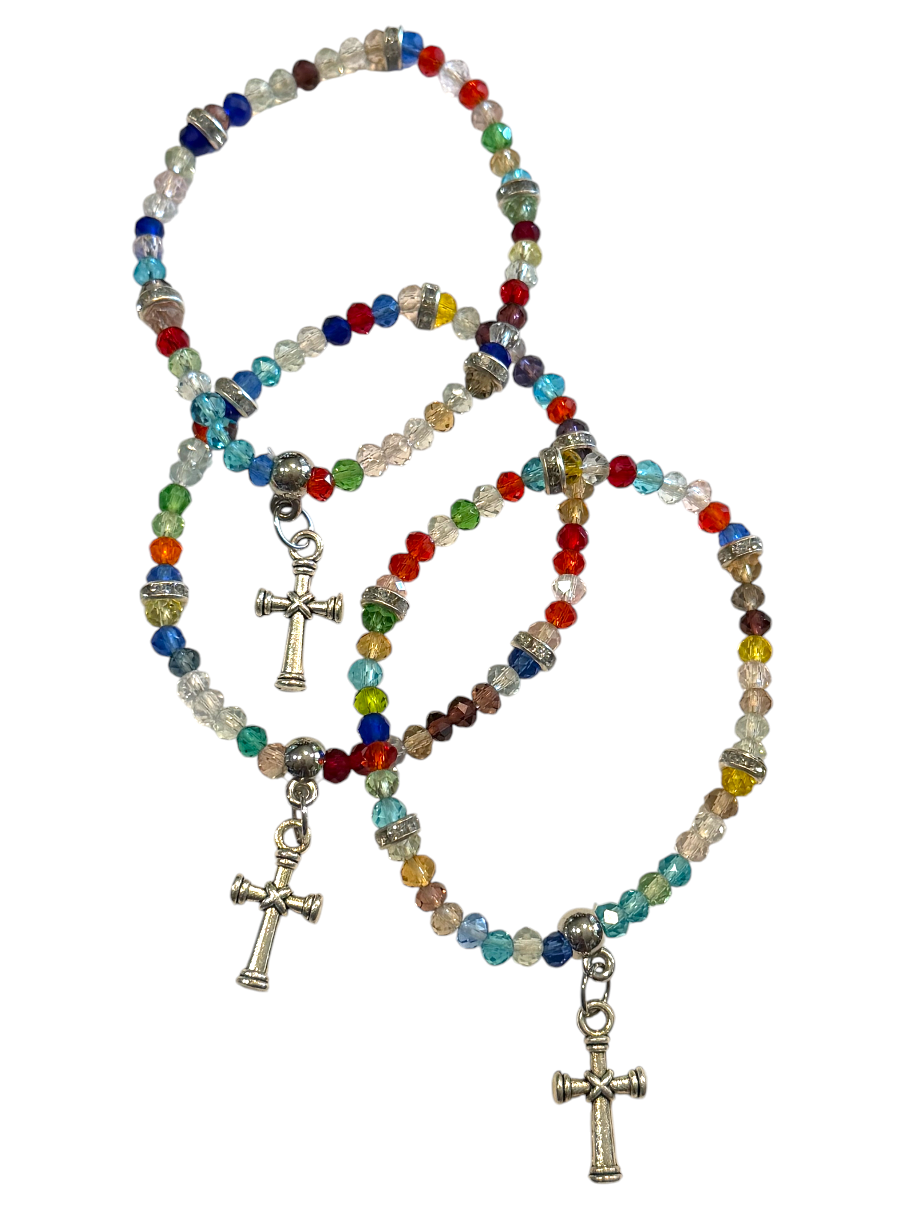 Multi Color w/Cross Charm 4mm Bracelet