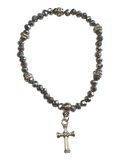 Hematite Gray Tone w/Cross Charm 4mm Bracelet