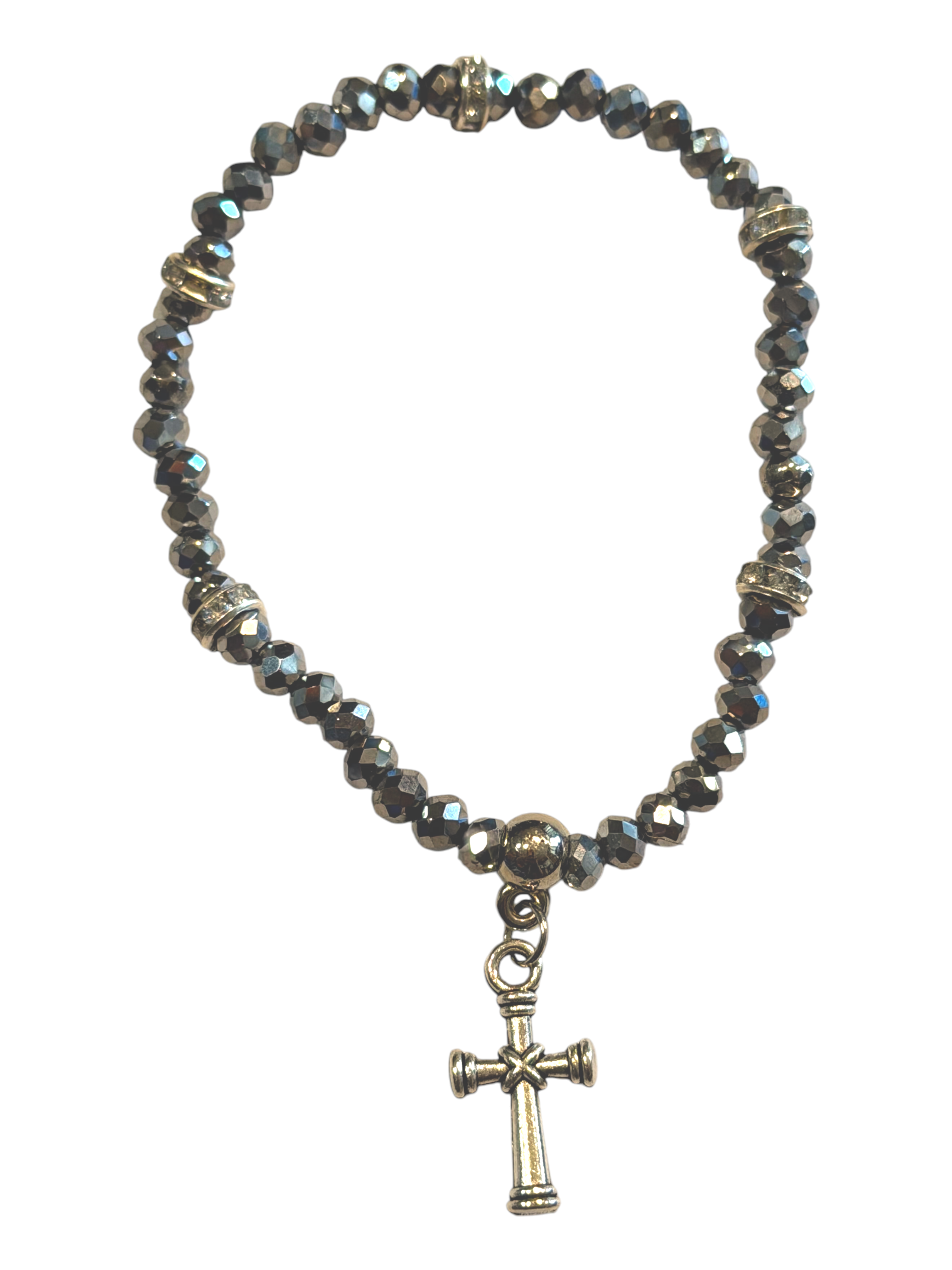Hematite Gray Tone w/Cross Charm 4mm Bracelet