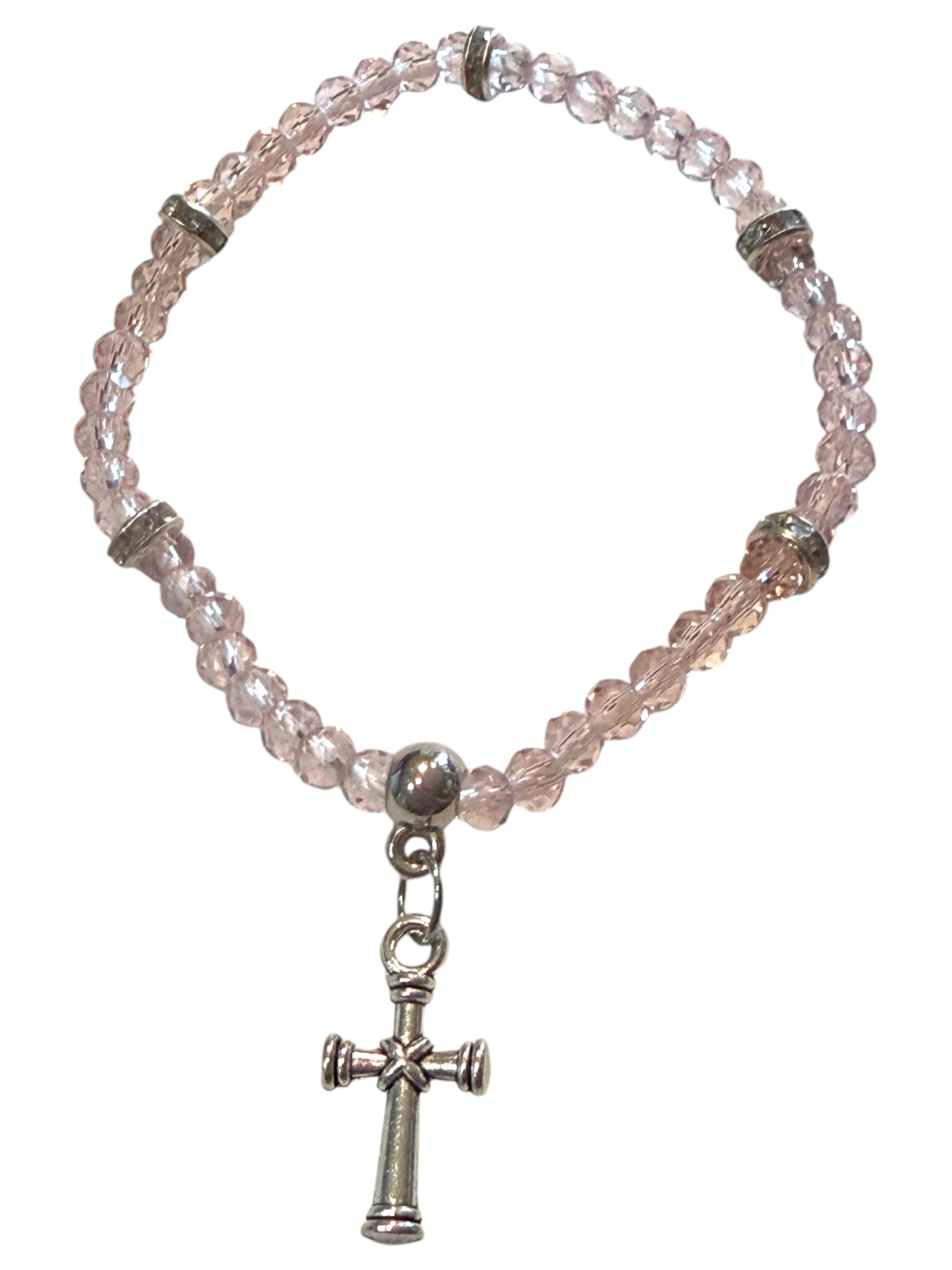 Light Pink w/Cross Charm 4mm Bracelet