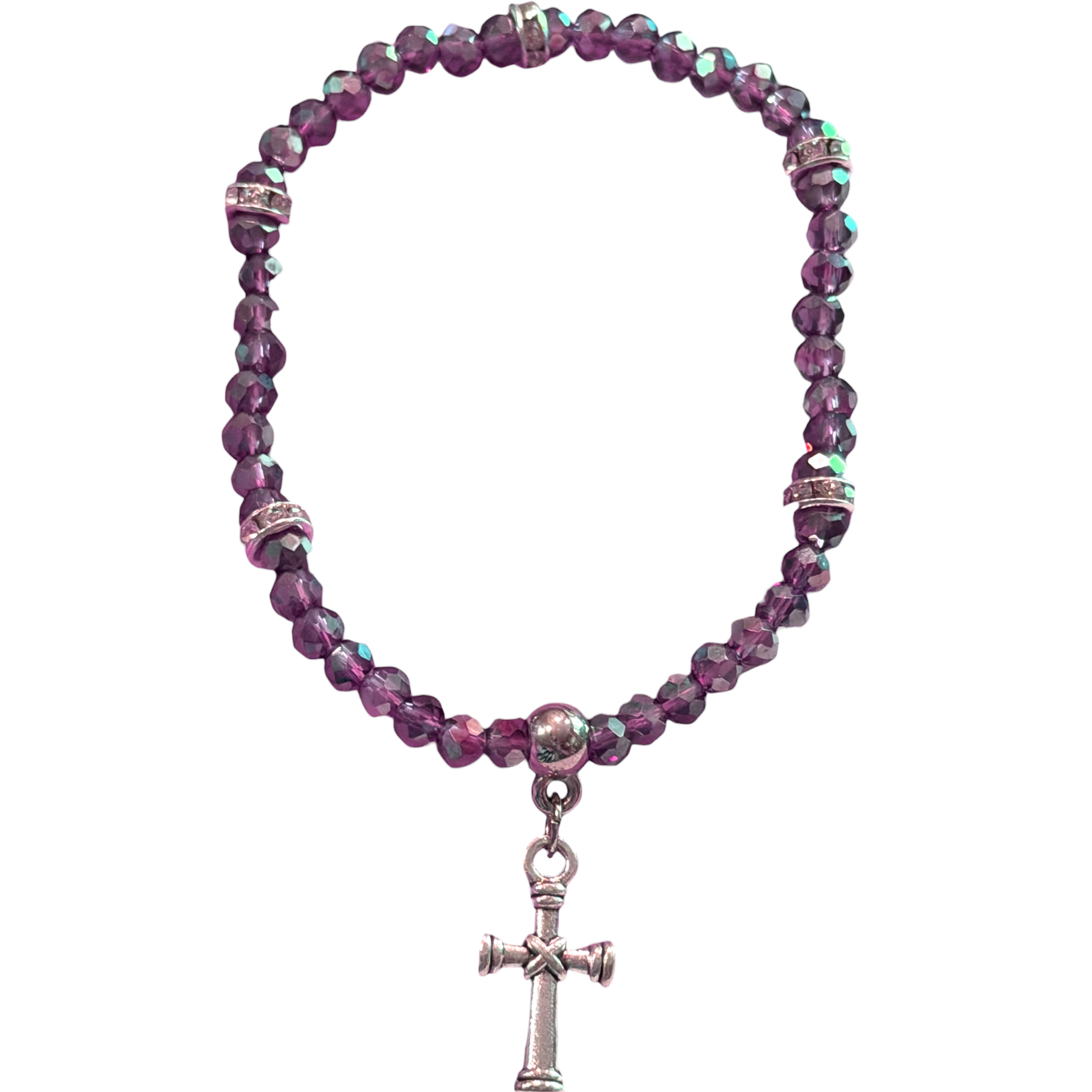 Purple Iridescent w/Cross Charm 4mm Bracelet