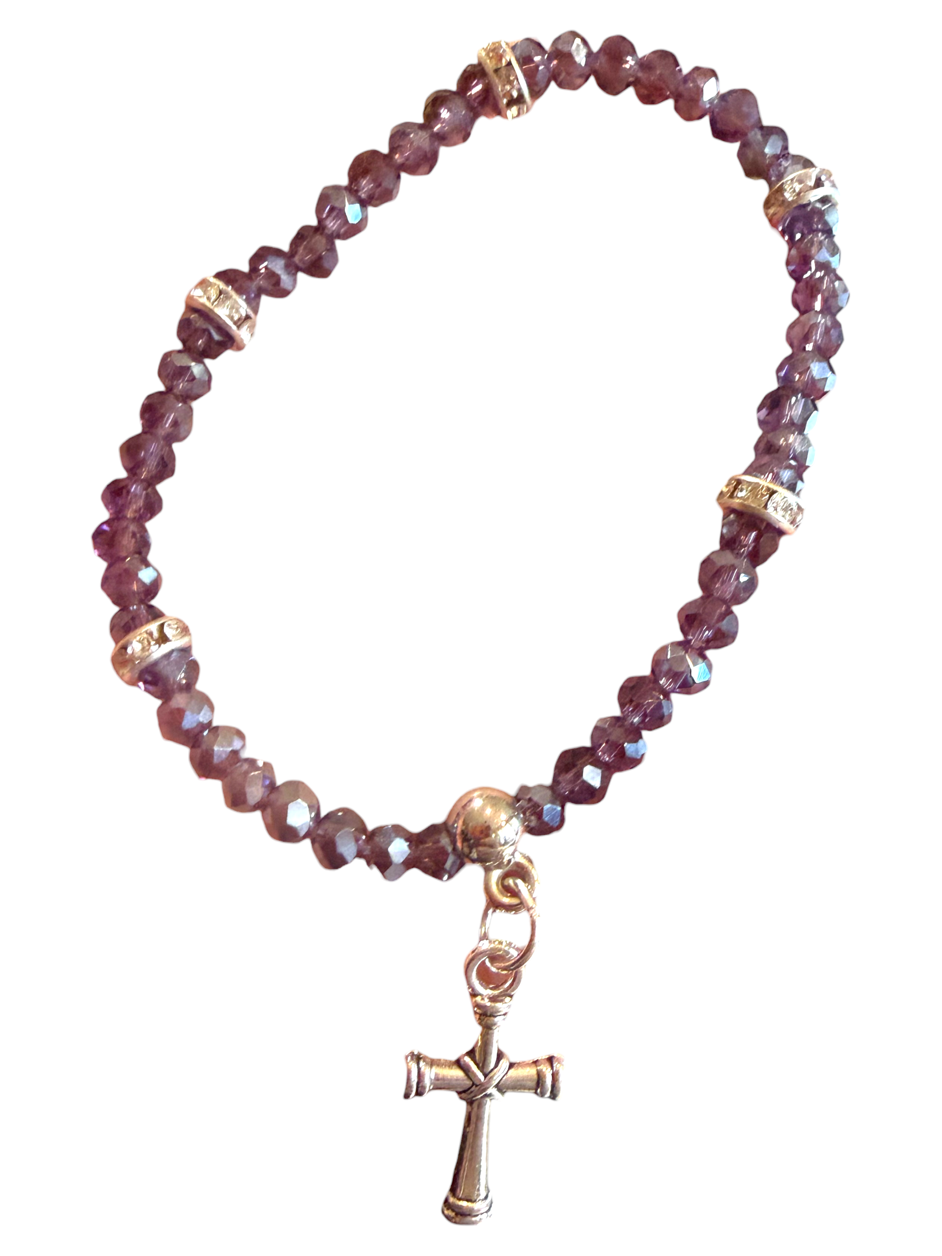 Purple Iridescent w/Cross Charm 4mm Bracelet