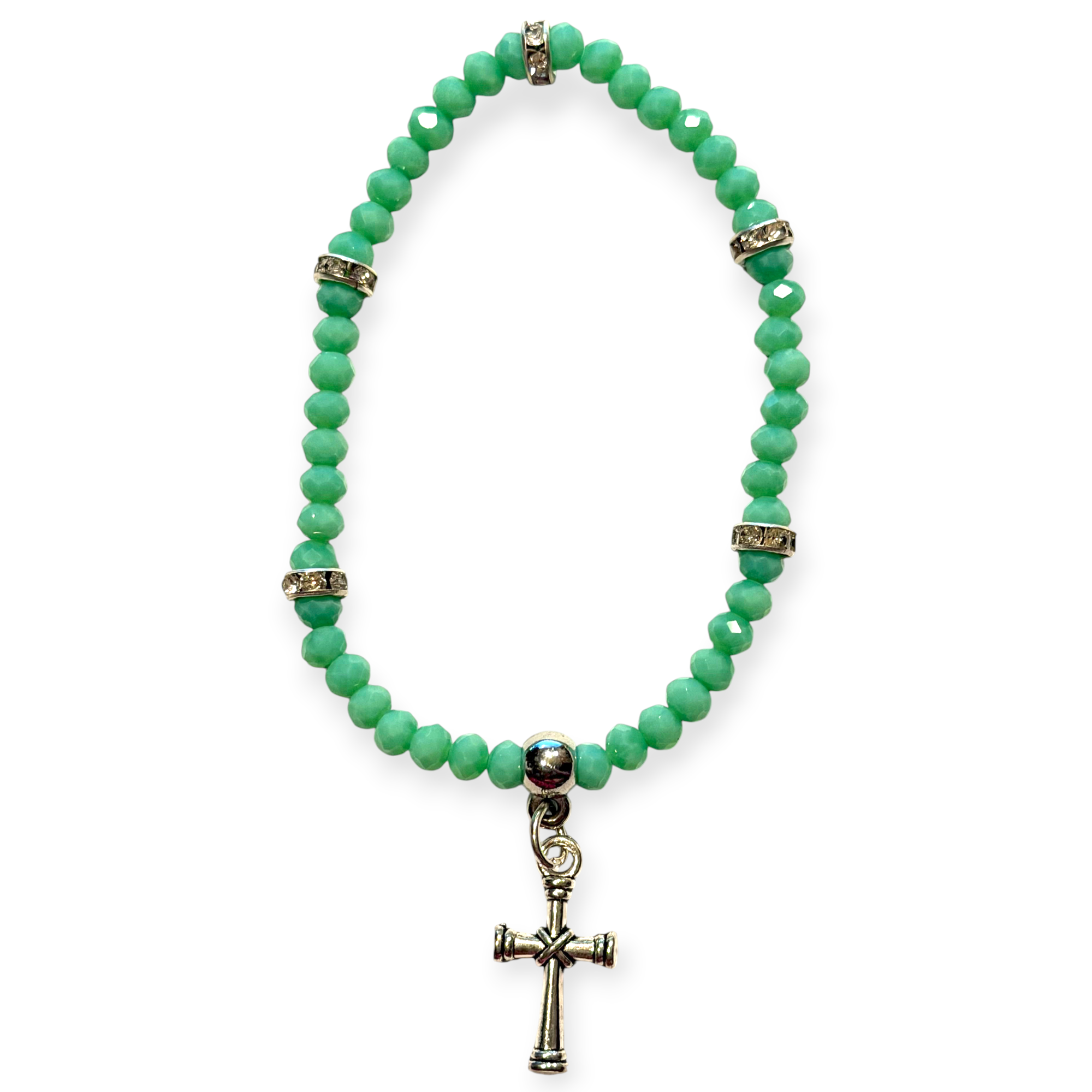 Mint Green Matte w/Cross Charm 4mm Bracelet