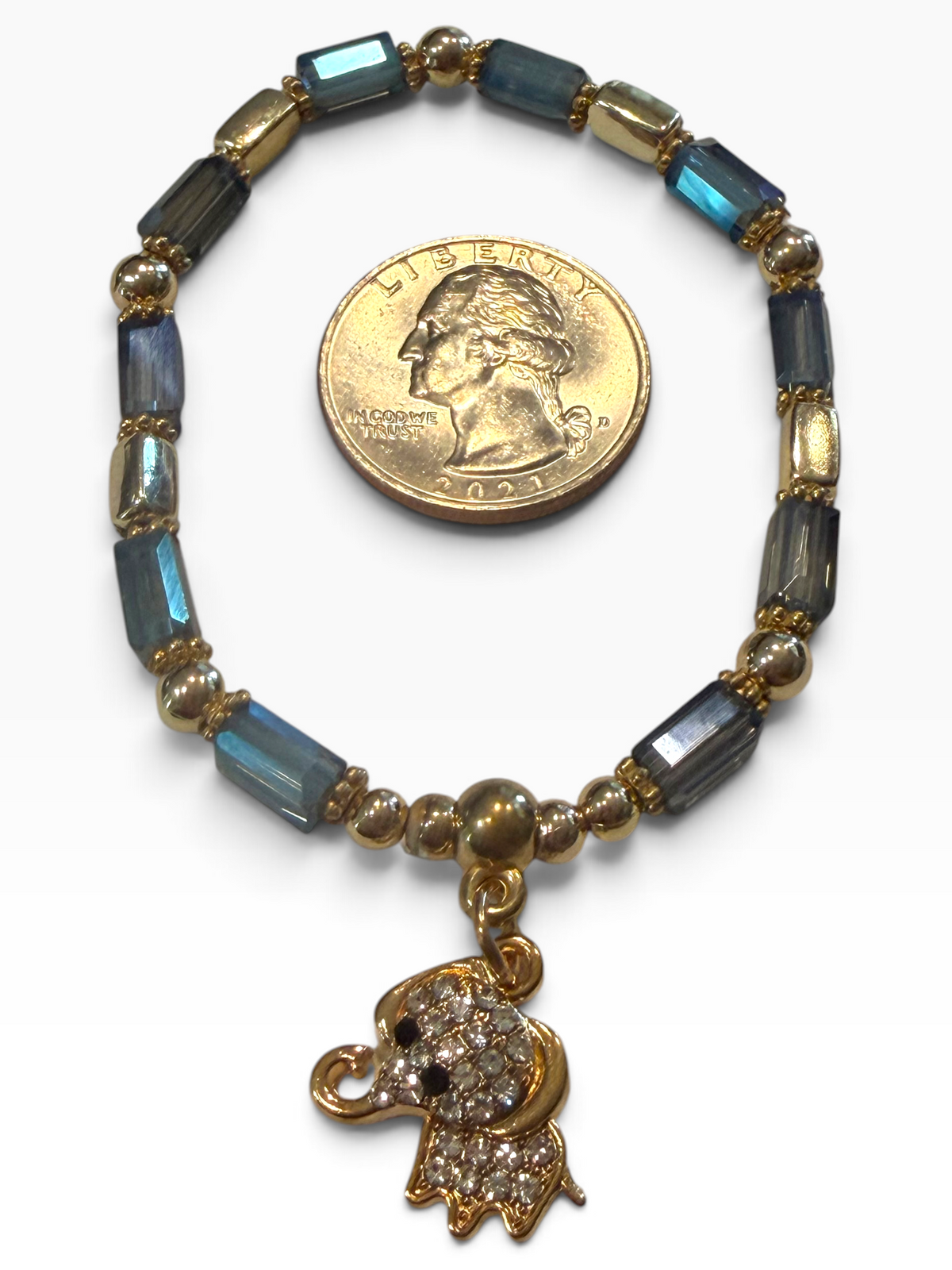 Elephant Blue Iridescent Glass Bracelet