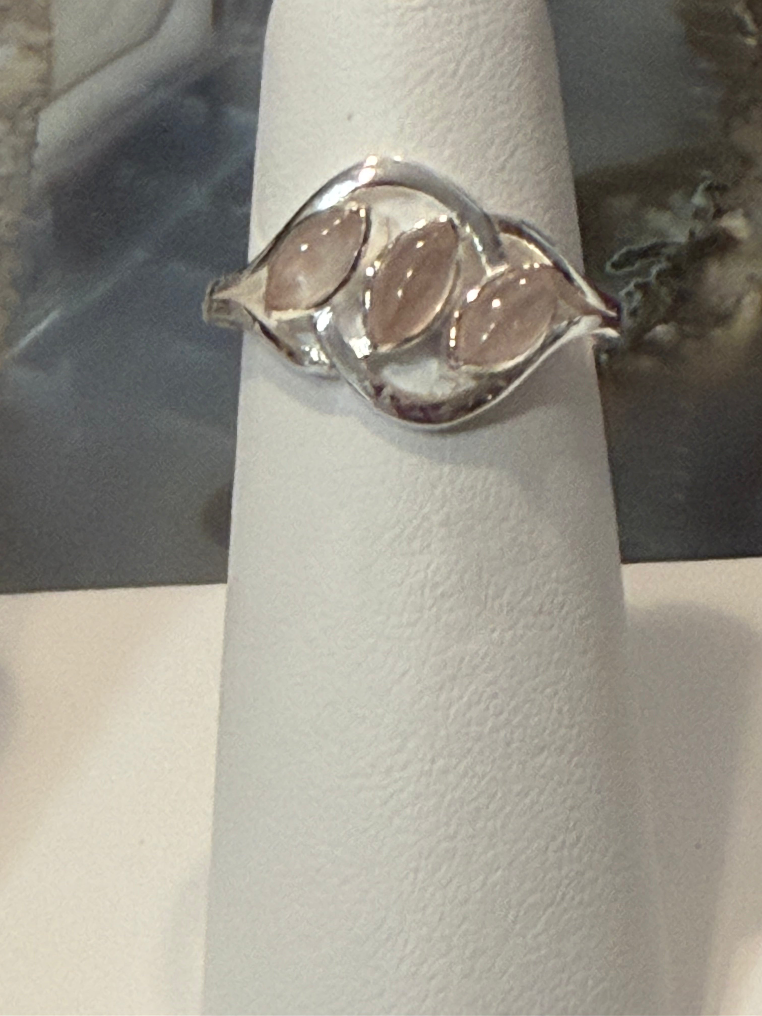 Rose Quartz Three Stone Sterling Silver Ring