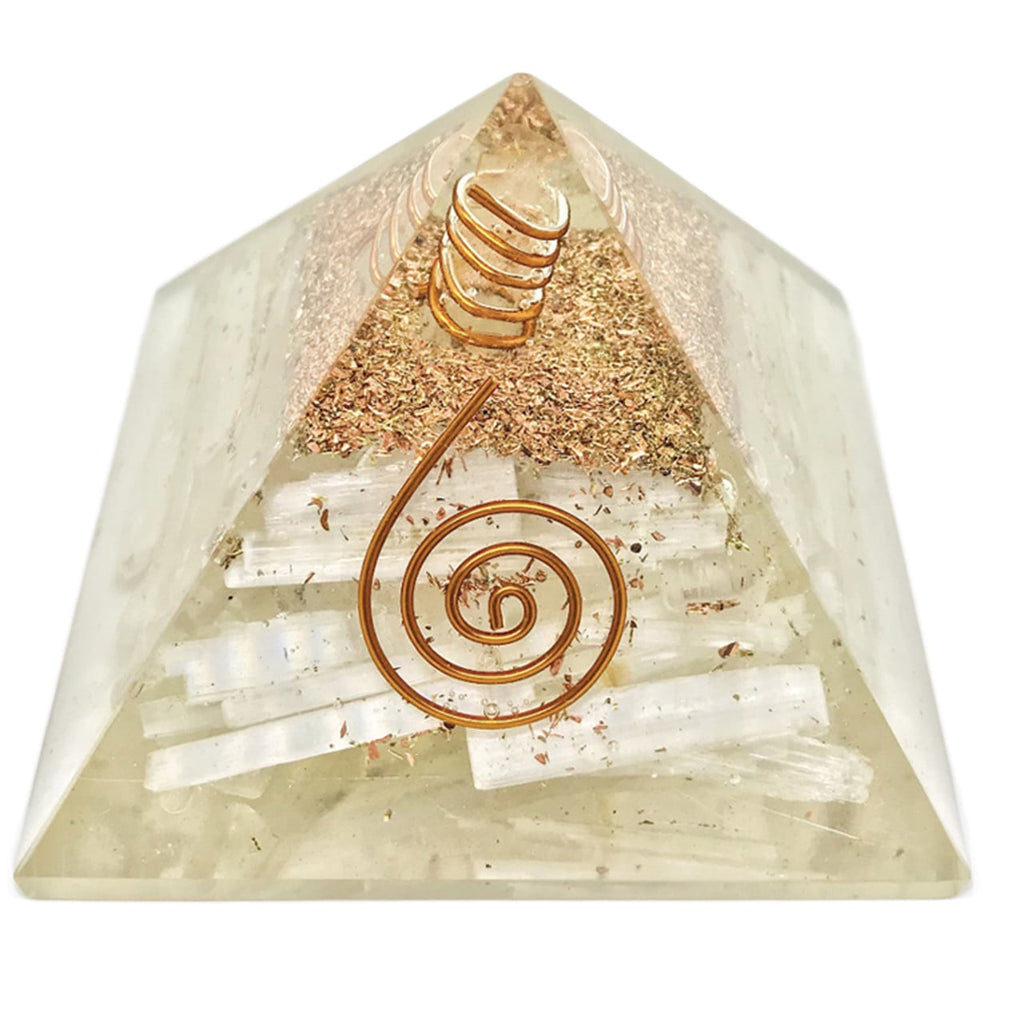 Selenite Orgonite Crystal Pyramid - Spiritual Purity