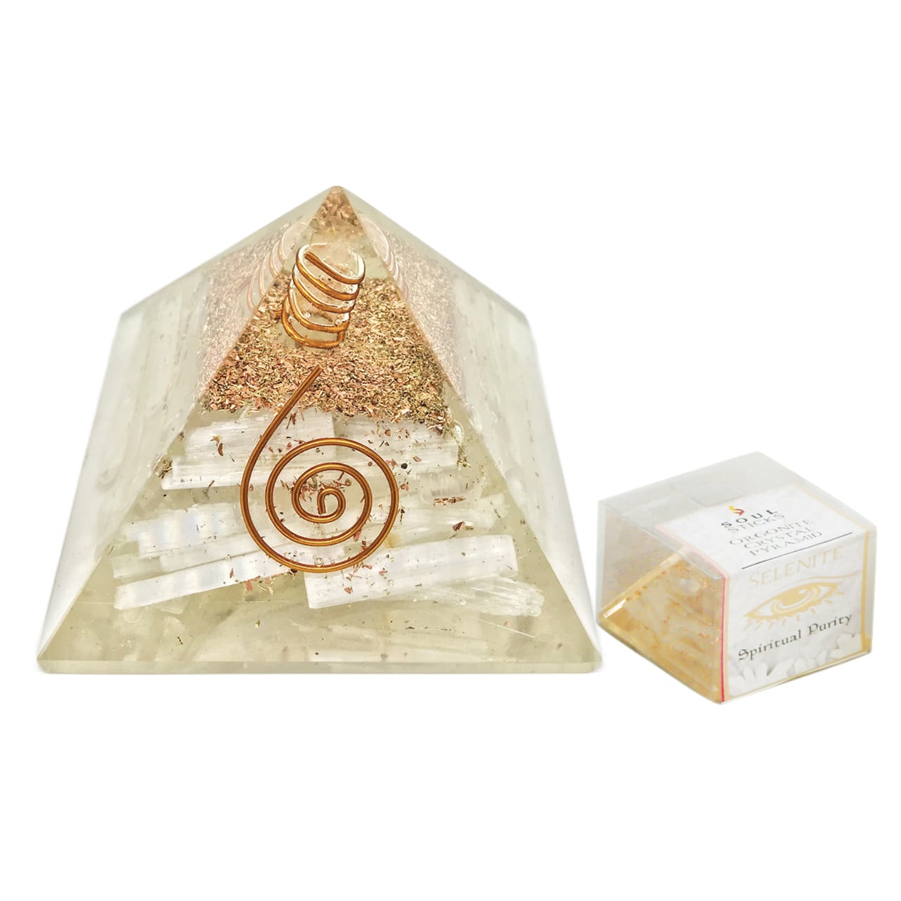 Selenite Orgonite Crystal Pyramid - Spiritual Purity