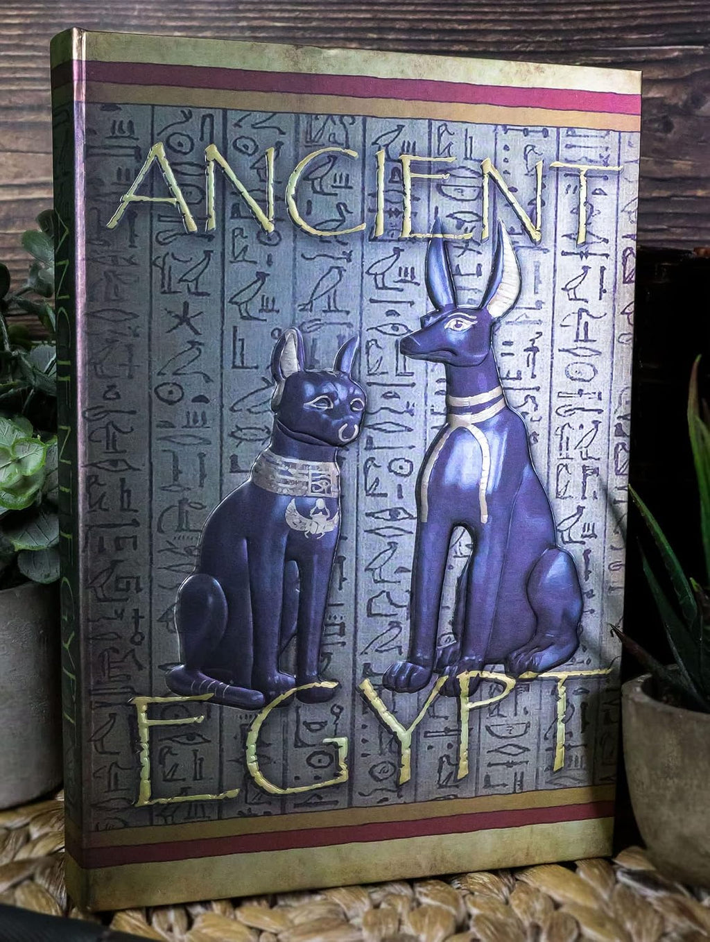 Egyptian Religion Sacred Symbols Hieroglyphs Ancient Egypt Bastet And Anubis Embossed Blank Page Matte Paper Hardcover Journal Book with Bookmarking Ribbon 8.25"x5.75"