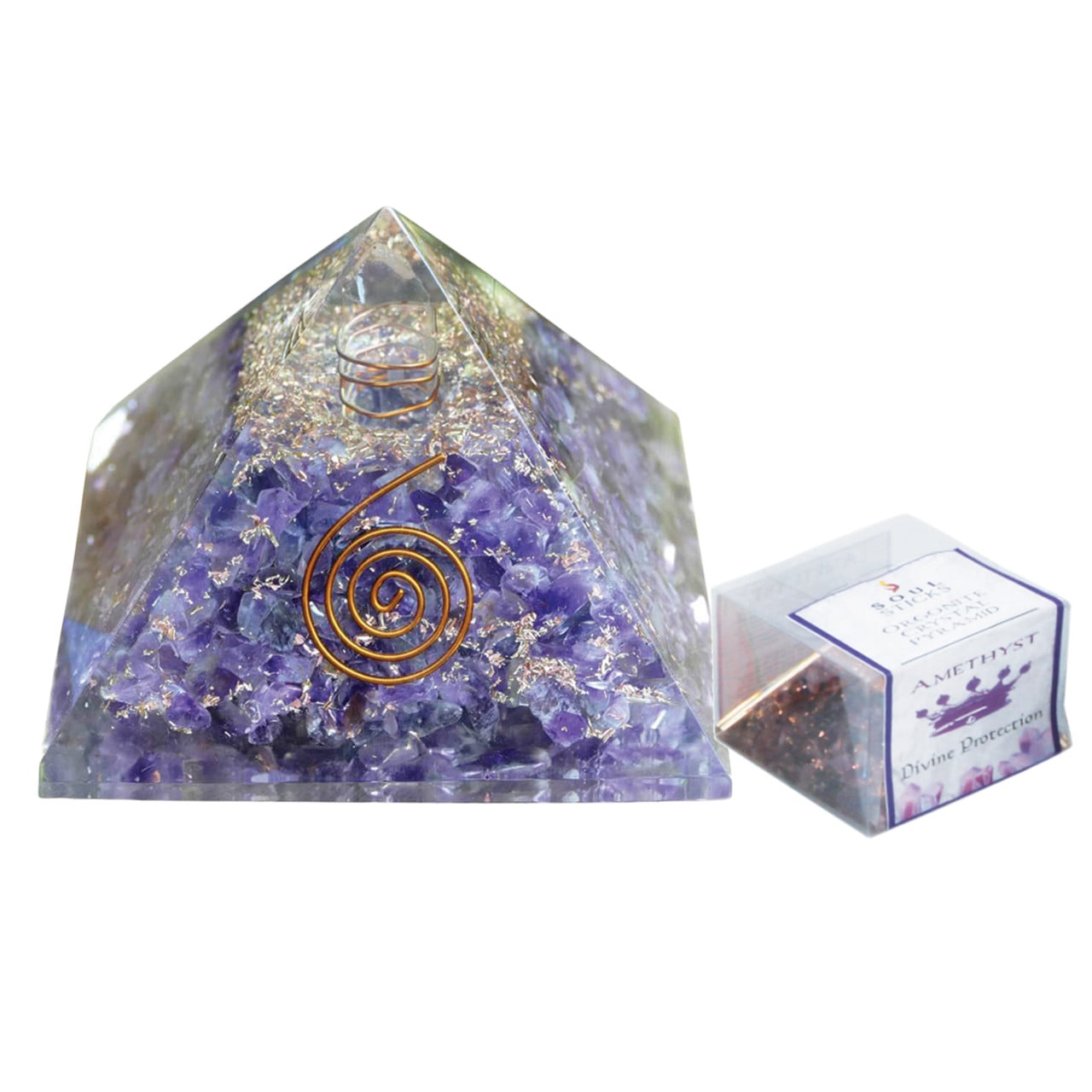 Amethyst Orgonite Crystal Pyramid - Divine Protection