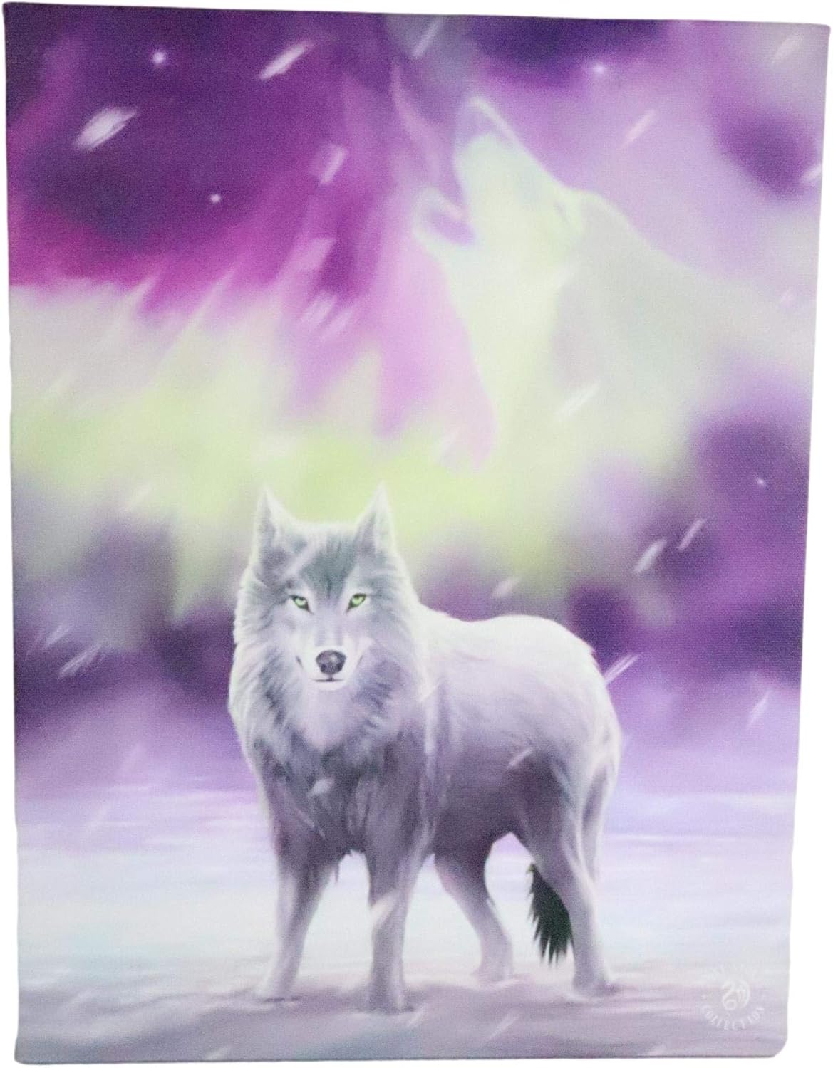 Aurora Borealis Howling Sacred Lone Wolf Canvas Framed Wall Art Wall Plaque - Anne Stokes - 7.5" W x 9.85"