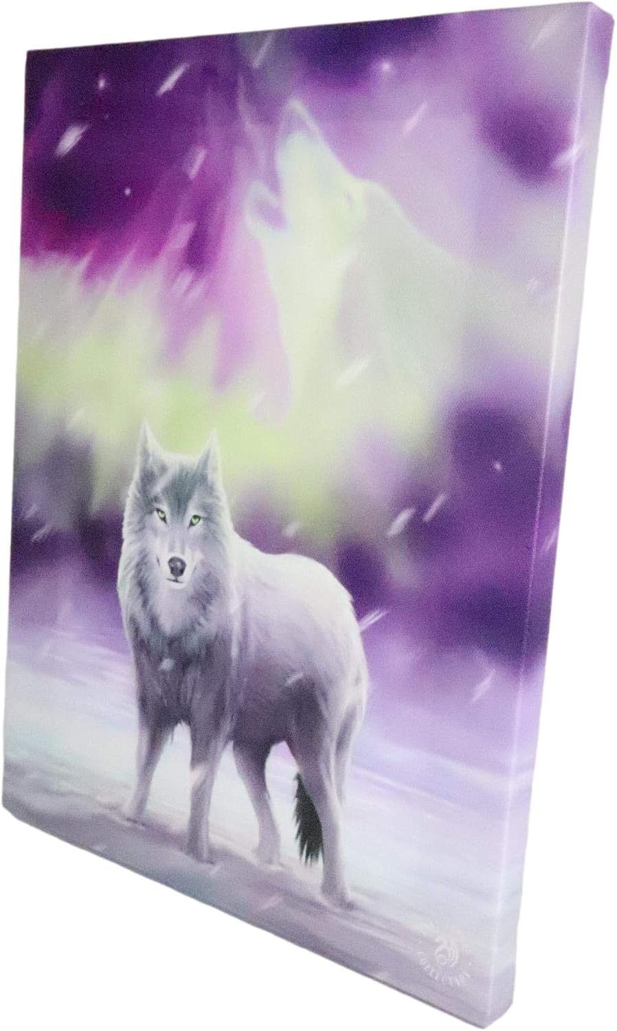 Aurora Borealis Howling Sacred Lone Wolf Canvas Framed Wall Art Wall Plaque - Anne Stokes - 7.5" W x 9.85"