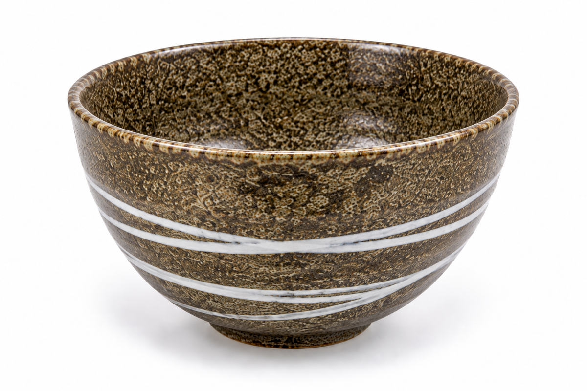 Japanese Ceramic Striped Tea Bowl - 4 Inch