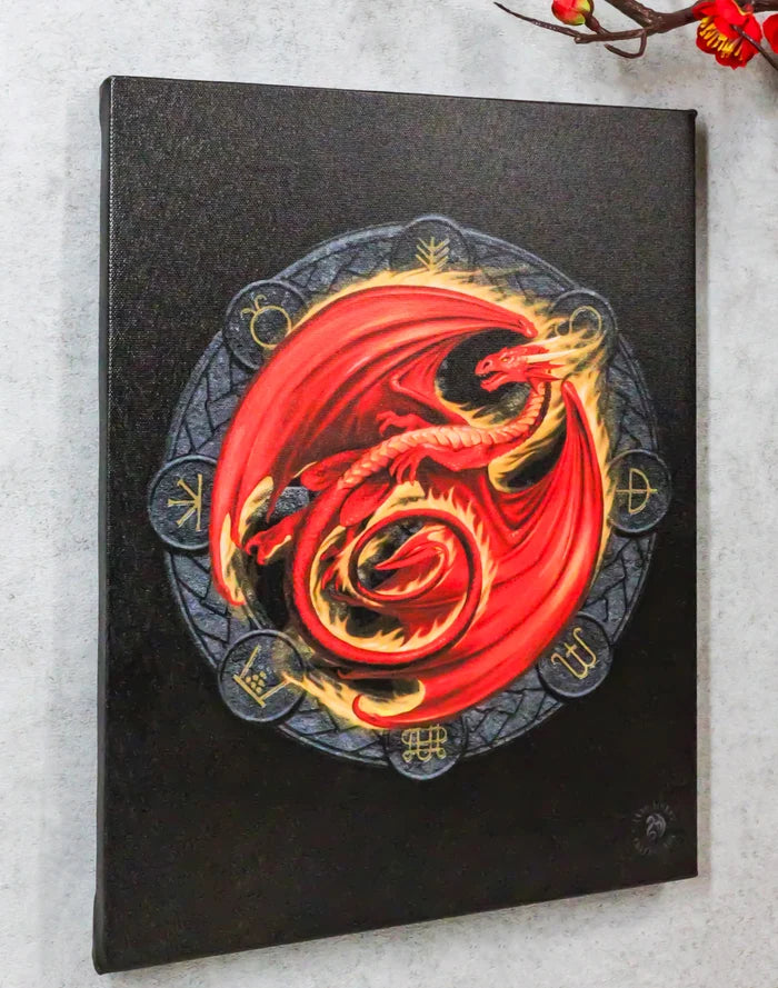 Beltane Dragon Canvas Framed Wall Art Wall Plaque - Anne Stokes - 7.5" W x 9.85"