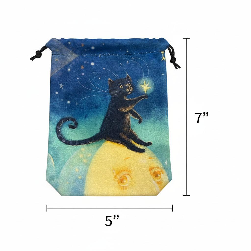 Black Cat on Moon Tarot Bag Measurement Diagram
