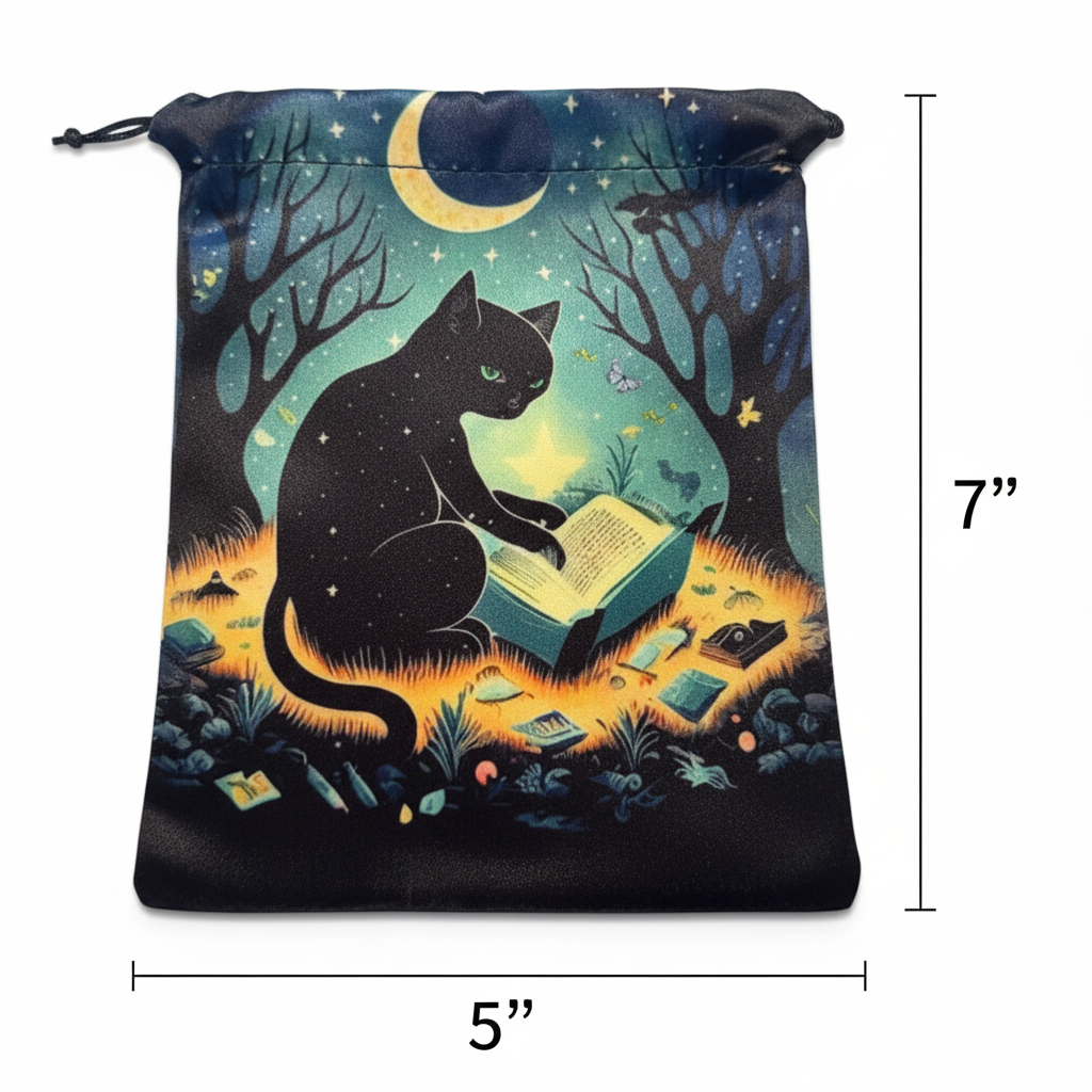 Black Cat with Book Tarot Bag Measurement Diagram
