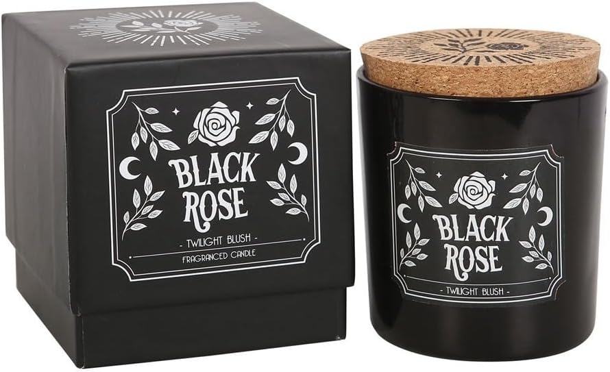 Wicca Mystic Midnight Ritual Scented Pillar Candle with Cork Lid Witchcraft New Age Apothecary Celestial Home Fragrance Aromatherapy (Black Rose Twilight Blush)