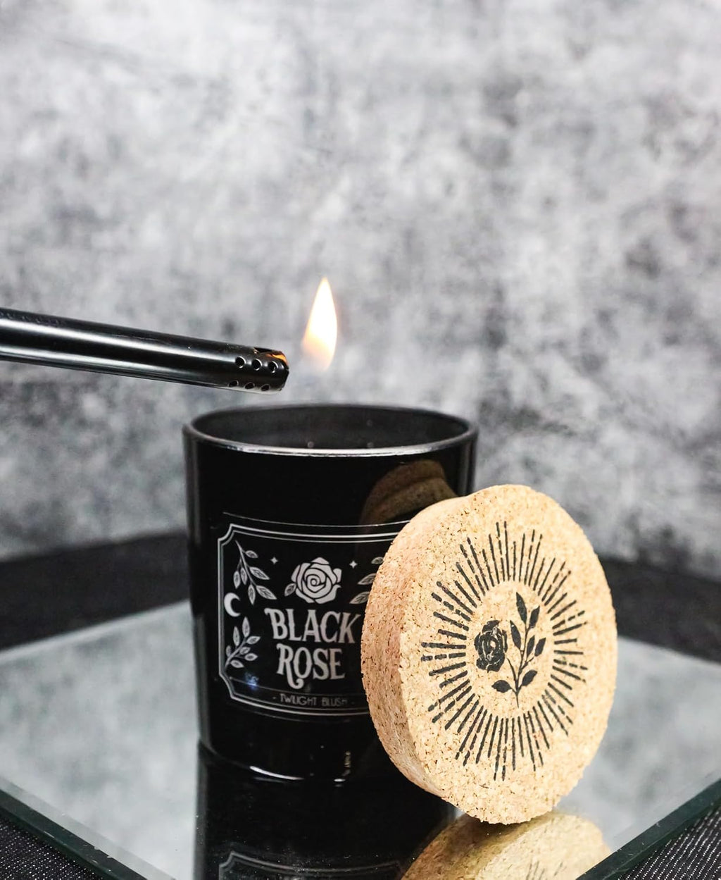 Wicca Mystic Midnight Ritual Scented Pillar Candle with Cork Lid Witchcraft New Age Apothecary Celestial Home Fragrance Aromatherapy (Black Rose Twilight Blush)