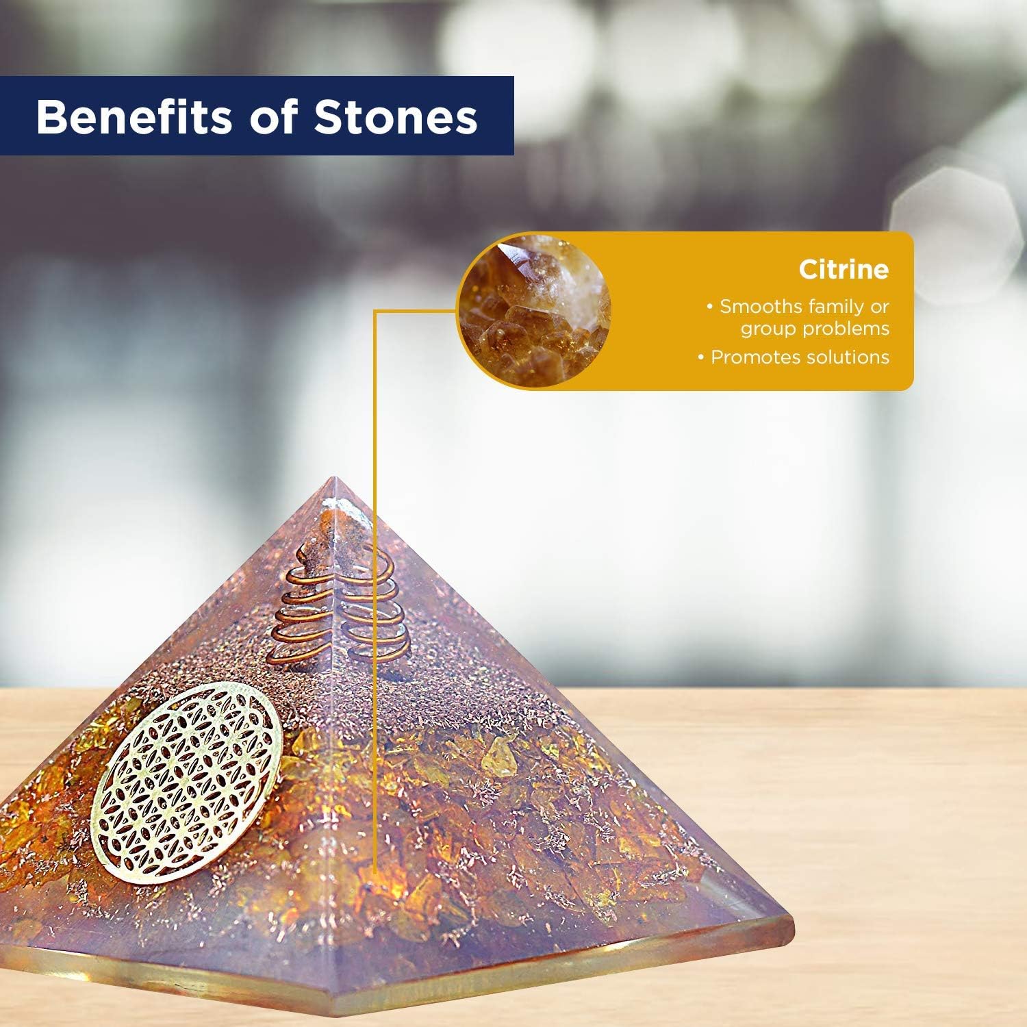 Citrine Orgonite Crystal Pyramid - Attract Wealth