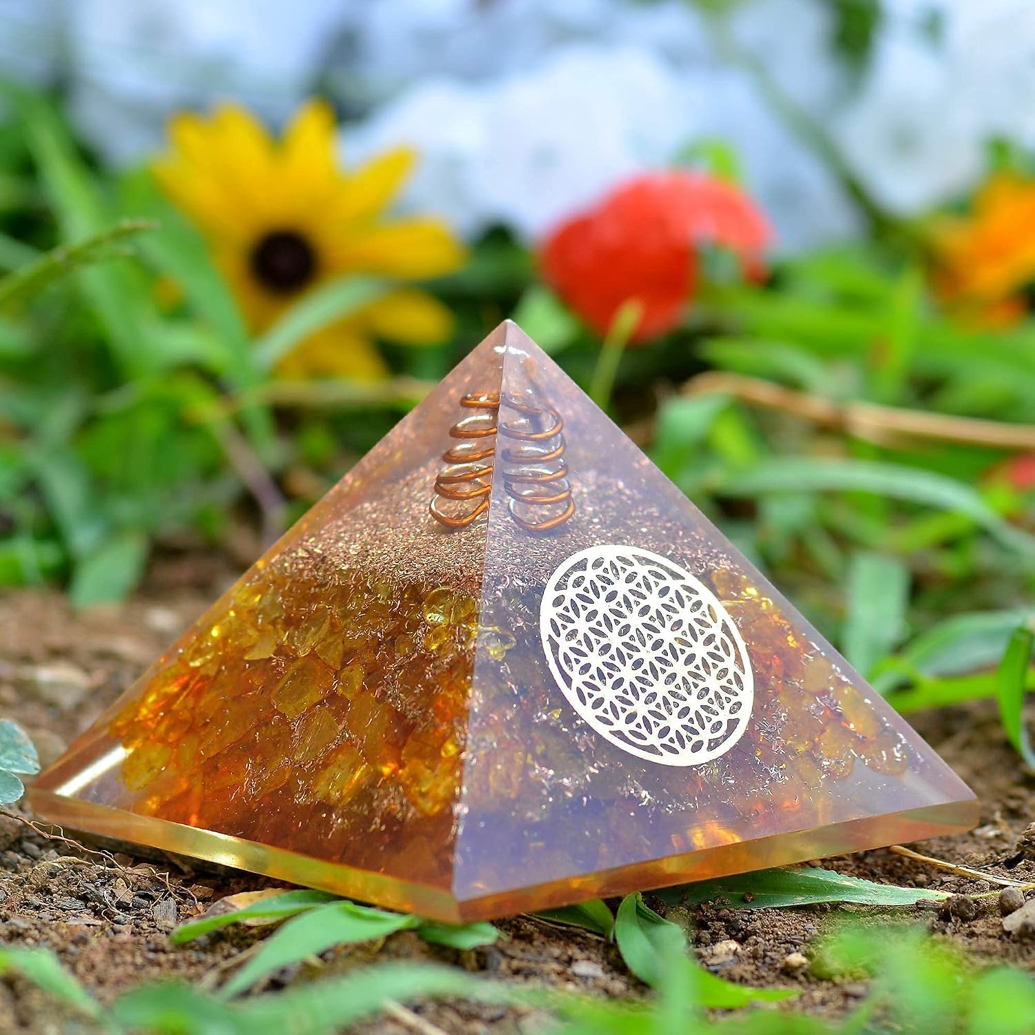 Citrine Orgonite Crystal Pyramid - Attract Wealth