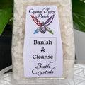 Crystal Fairy Patch Banish and Cleanse bath salt crystals in a clear bottle for energetic clearing.