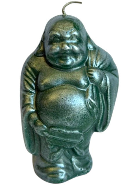 Crystal Fairy Patch handcrafted Buddha candle in deep green with a shimmering pearl dusting finish for zen home decor.