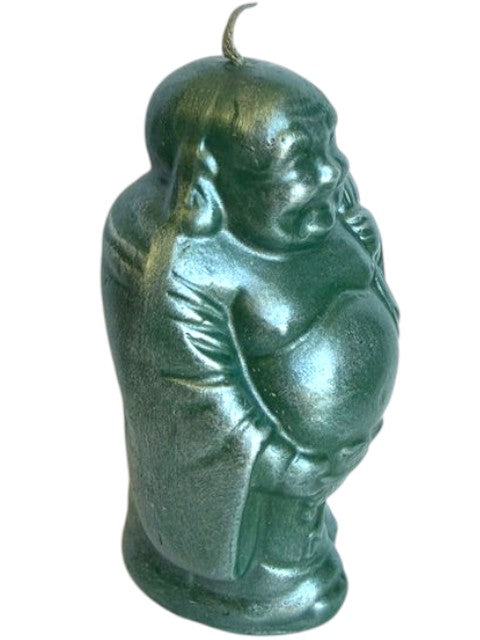 Crystal Fairy Patch handcrafted Buddha candle in deep green with a shimmering pearlescent finish and sculptural design.