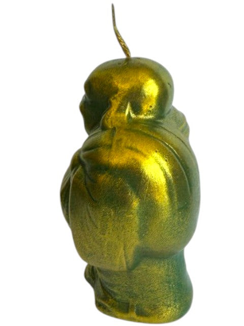 Crystal Fairy Patch handcrafted Buddha candle in shimmering metallic green with gold dusting for zen home decor.
