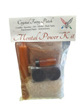 Crystal Fairy Patch Mental Power ritual kit with candle, herbs, incense, oil, bath crystals, and charcoal.