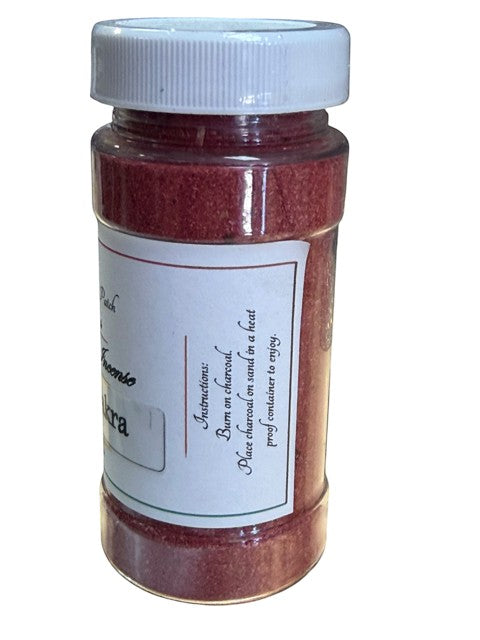 Crystal Fairy Patch Root Chakra powdered incense in a clear plastic bottle for grounding energy.