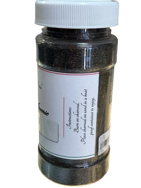 Crystal Fairy Patch powdered incense in a clear plastic jar for Wiccan spell rituals.
