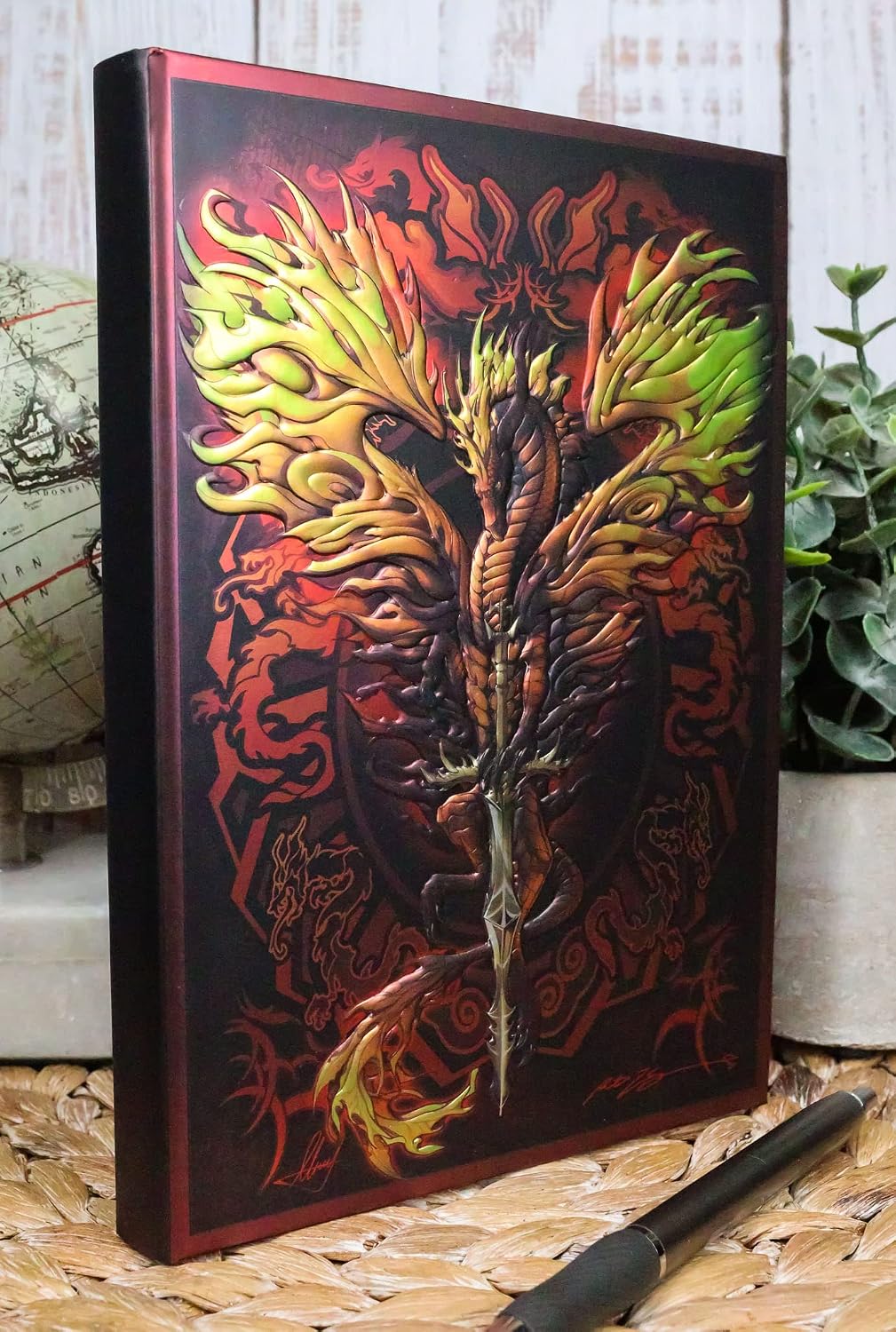 Dragon Blade Flame Drake Embossed Hard Cover Journal - Ruth Thompson Fantasy Dragon Semi Iridescent Journal