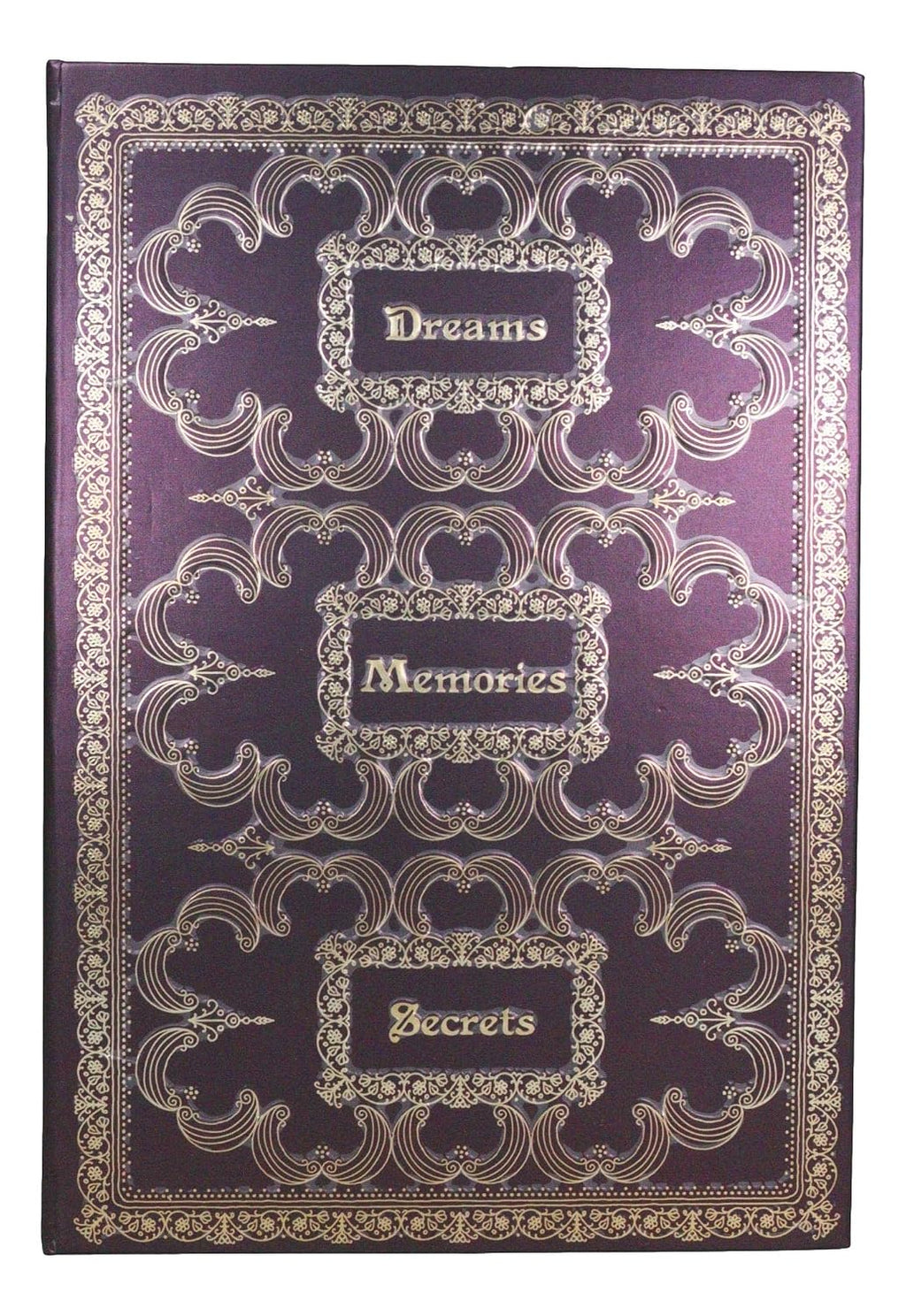 Royal Purple And Gold Dreams Memories Secrets Floral Scroll Art Embossed Blank Page Hard Cover Journal