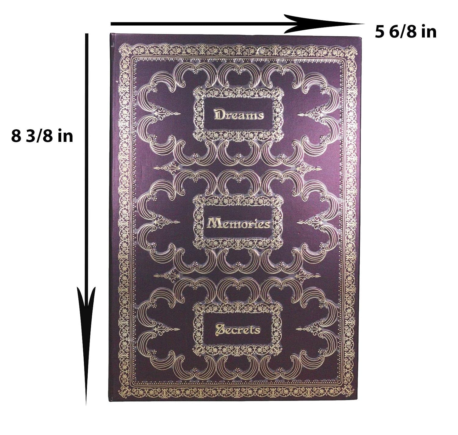 Royal Purple And Gold Dreams Memories Secrets Floral Scroll Art Embossed Blank Page Hard Cover Journal