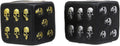 Oversized Large Decorative 2.25"High Cube Silver And Gold Skull Face Gaming Dice Set of 2 In Matte Black Finish As Ossuary Macabre Spooky Halloween Decor Sculpture Of Graveyard Skulls Skeletons