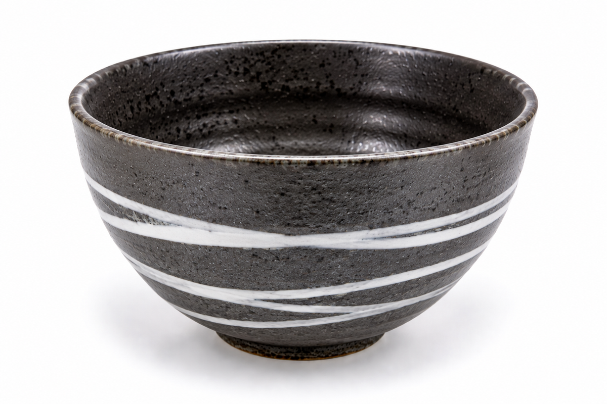 Japanese Ceramic Striped Tea Bowl - 4 Inch