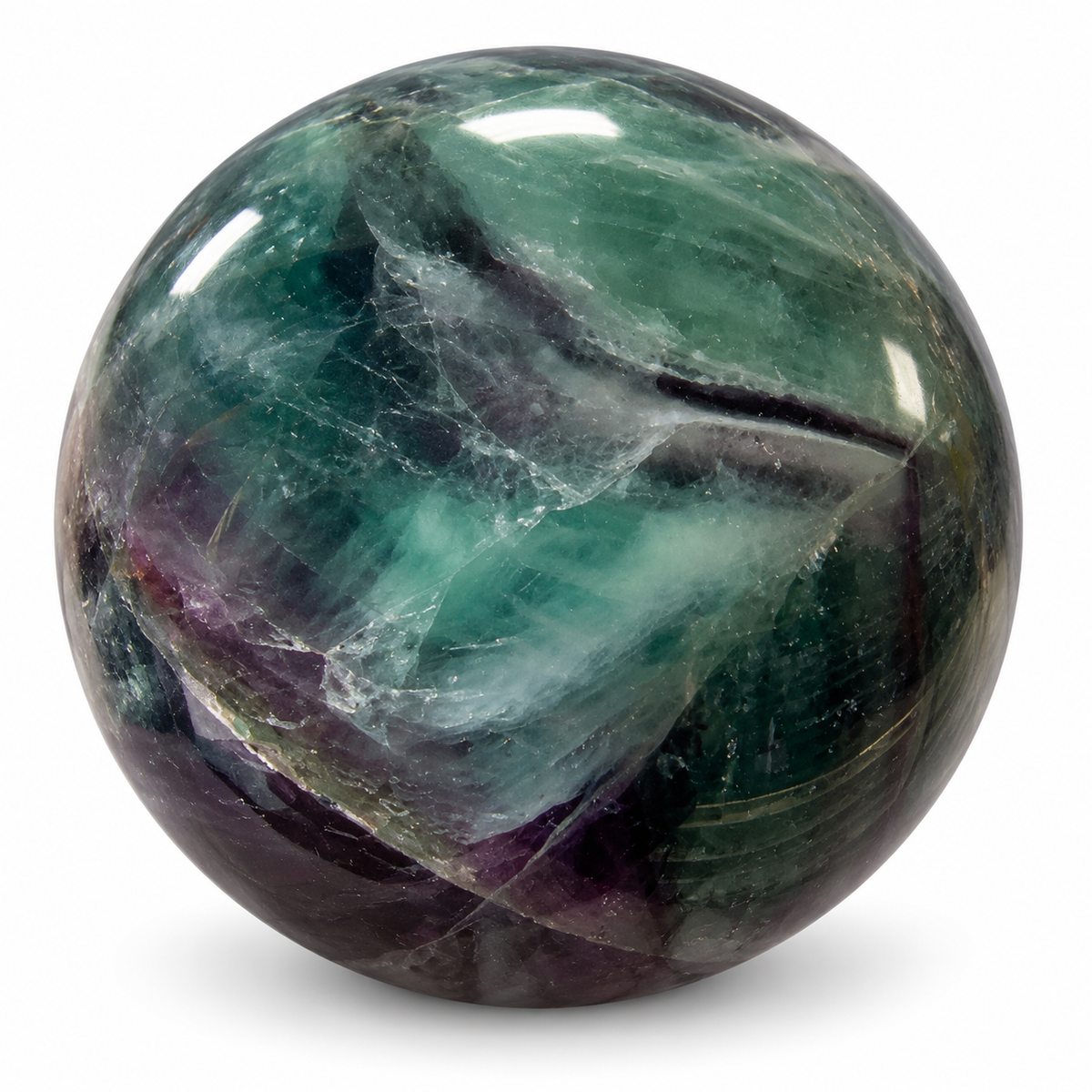 64 mm green and purple fluorite sphere, main view