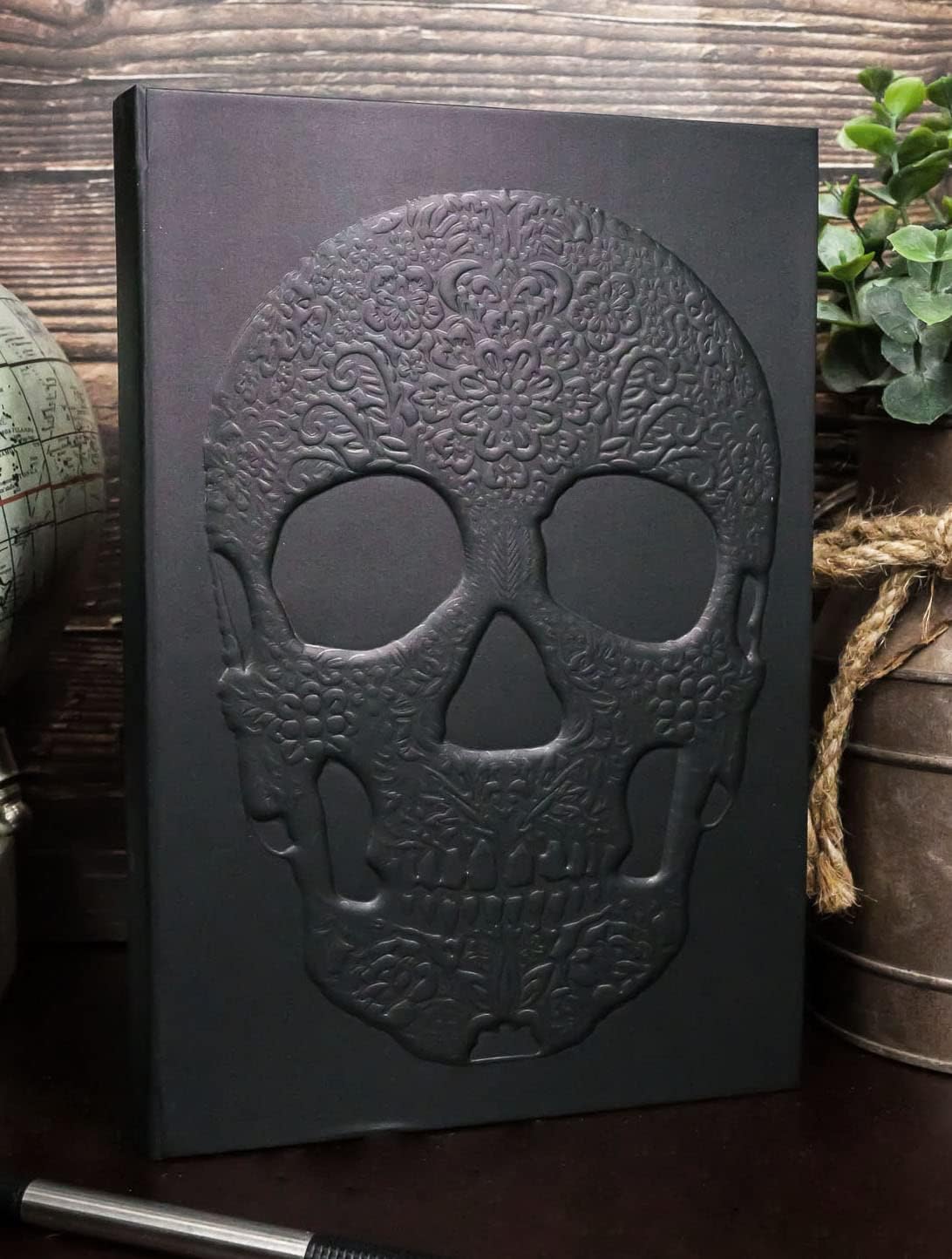 Floral Skull Embossed Blank Page Hard Cover Journal
