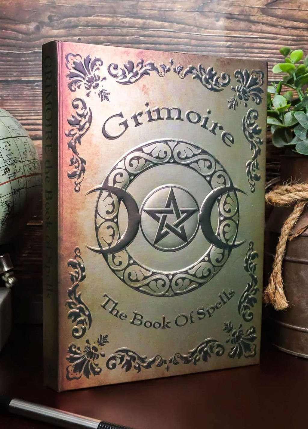 Grimoire Book of Spells Triple Moon Pentagram Embossed Blank Page Matte Paper Hardcover Journal Book with Bookmarking Ribbon 8.25"x5.75"