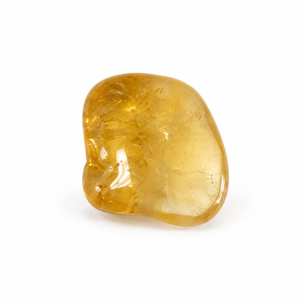 Polished translucent honey yellow Citrine on white