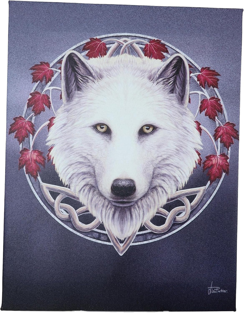 Guardian Of The Fall Season Snow Wolf Canvas Framed Wall Art Wall Plaque - Lisa Parker - 7.5" W x 9.85"
