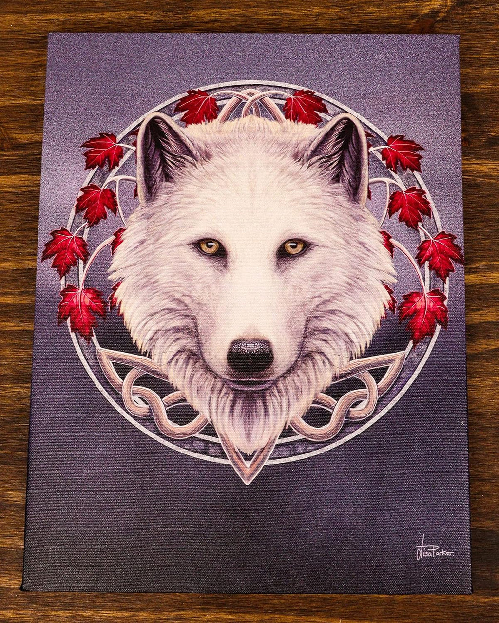 Guardian Of The Fall Season Snow Wolf Canvas Framed Wall Art Wall Plaque - Lisa Parker - 7.5" W x 9.85"