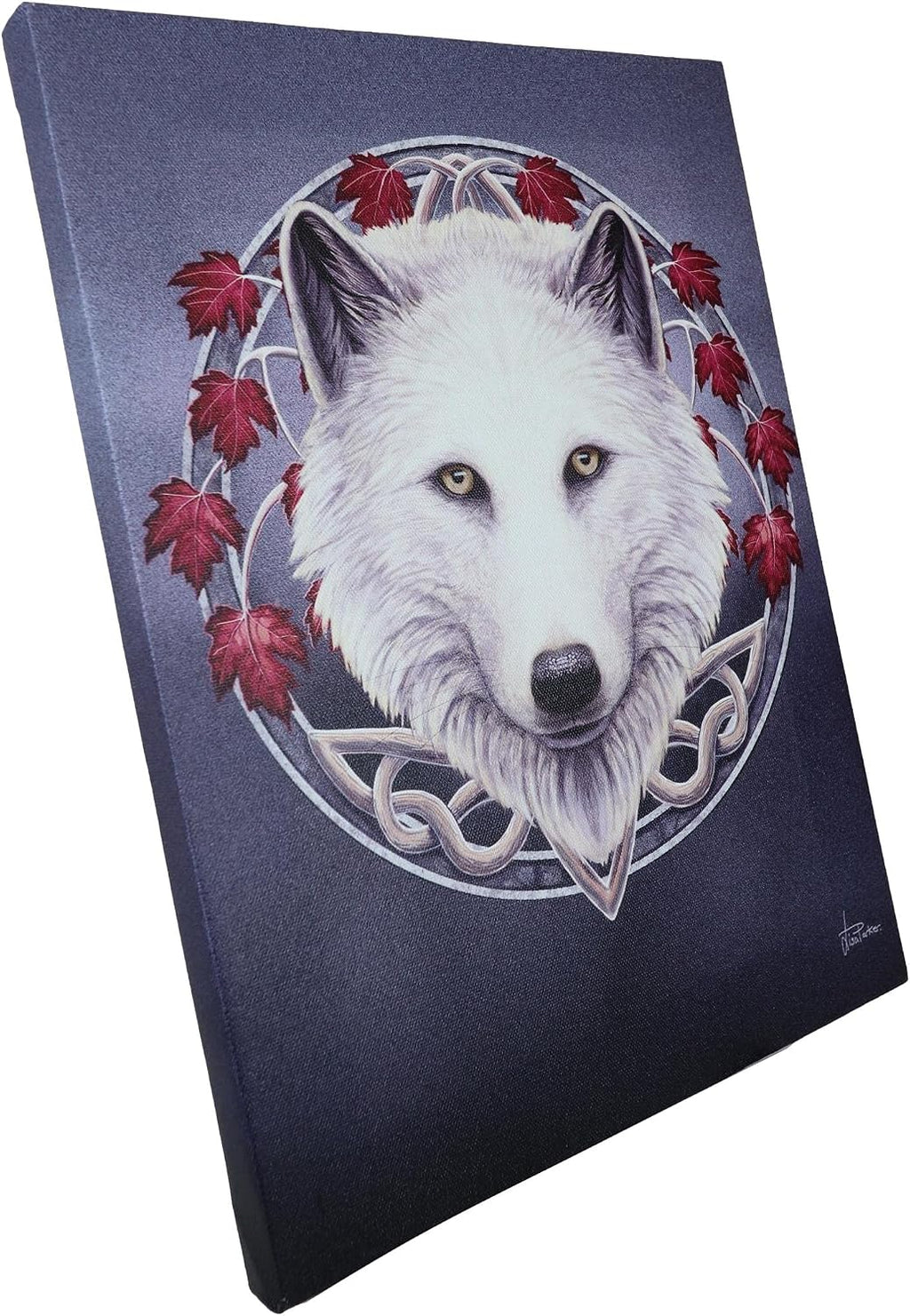Guardian Of The Fall Season Snow Wolf Canvas Framed Wall Art Wall Plaque - Lisa Parker - 7.5" W x 9.85"