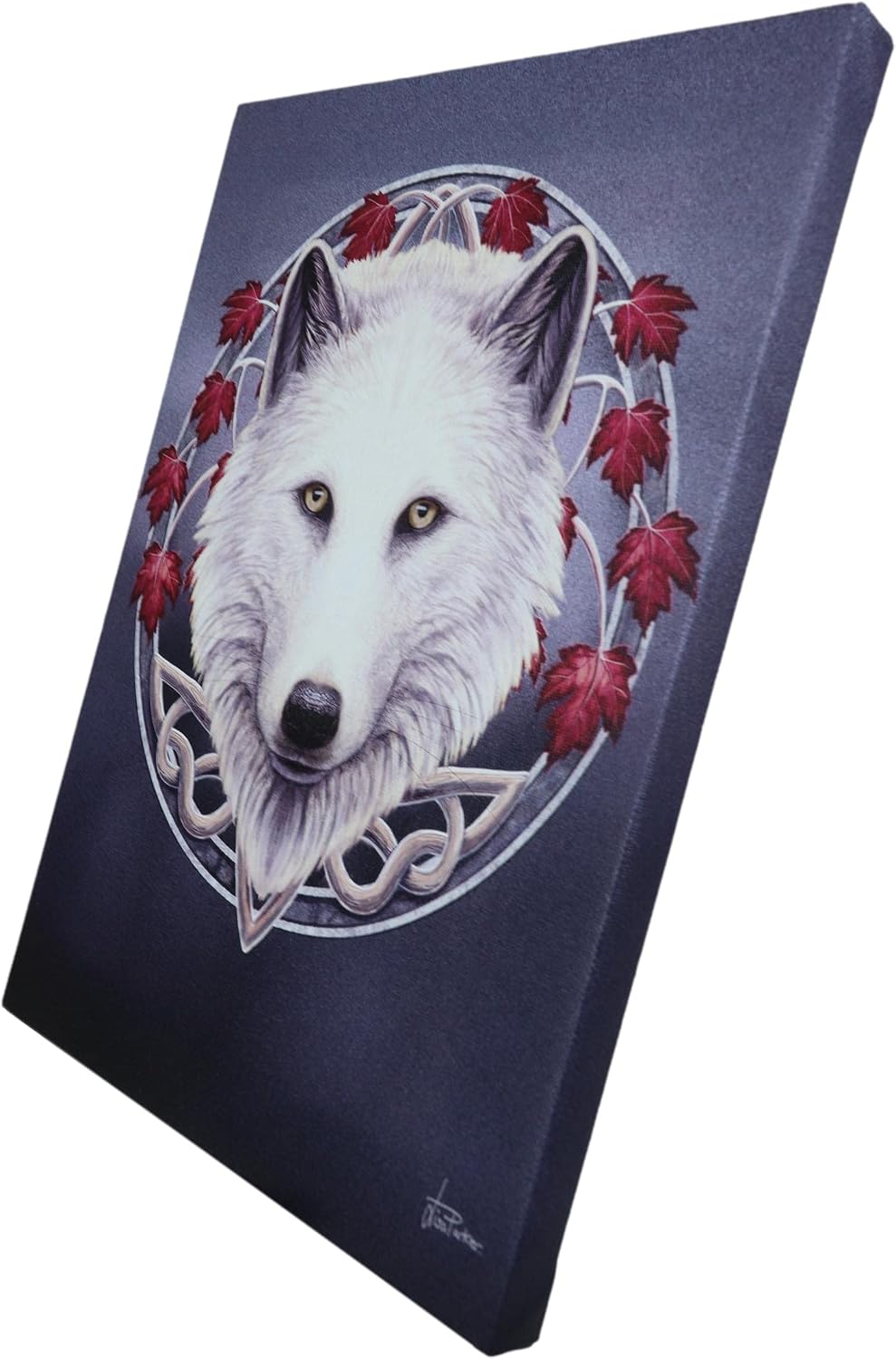 Guardian Of The Fall Season Snow Wolf Canvas Framed Wall Art Wall Plaque - Lisa Parker - 7.5" W x 9.85"