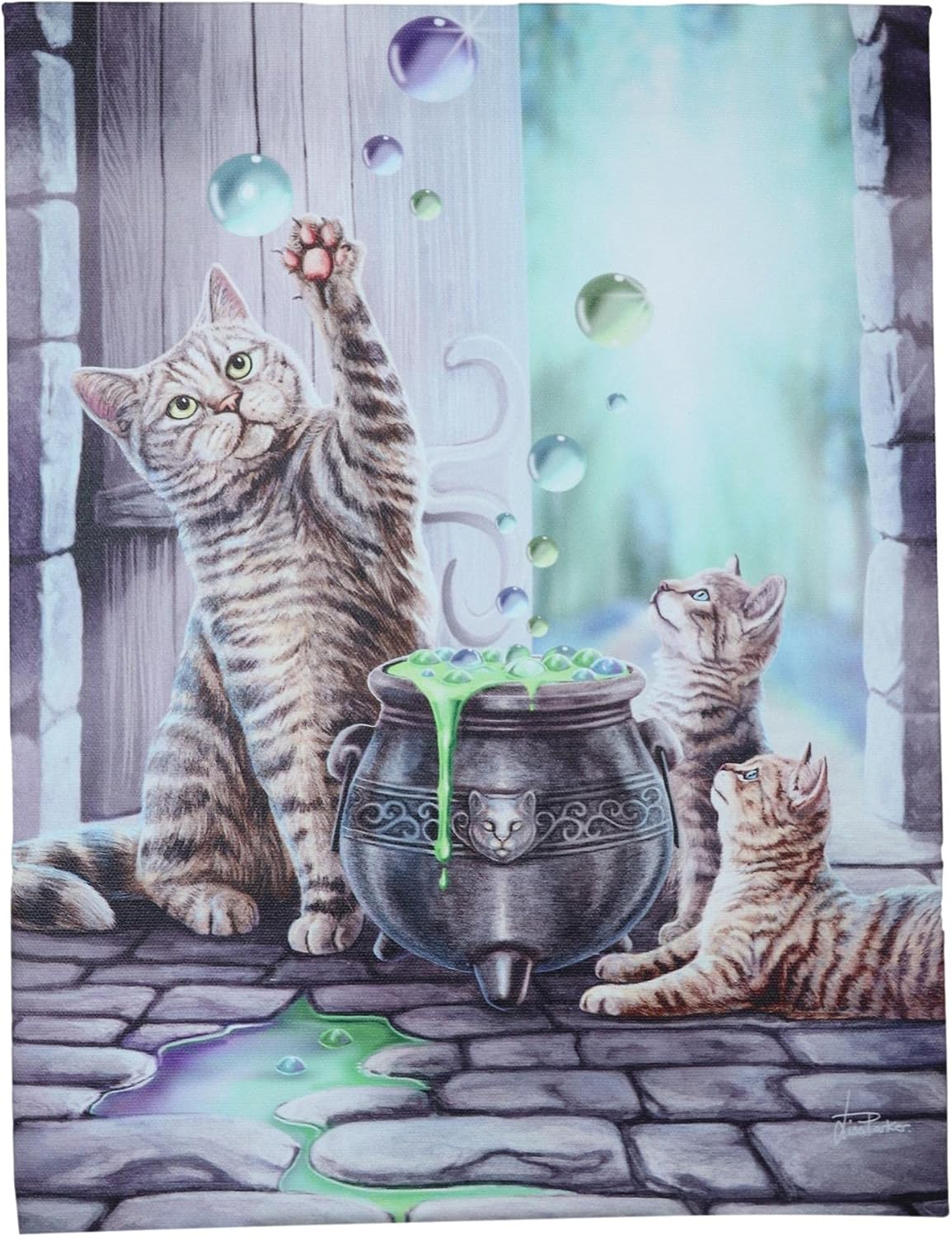 Hubble Hubble Cat And Kittens Magic Cauldron Canvas Framed Wall Art Wall Plaque - Lisa Parker - 7.5" W x 9.85"