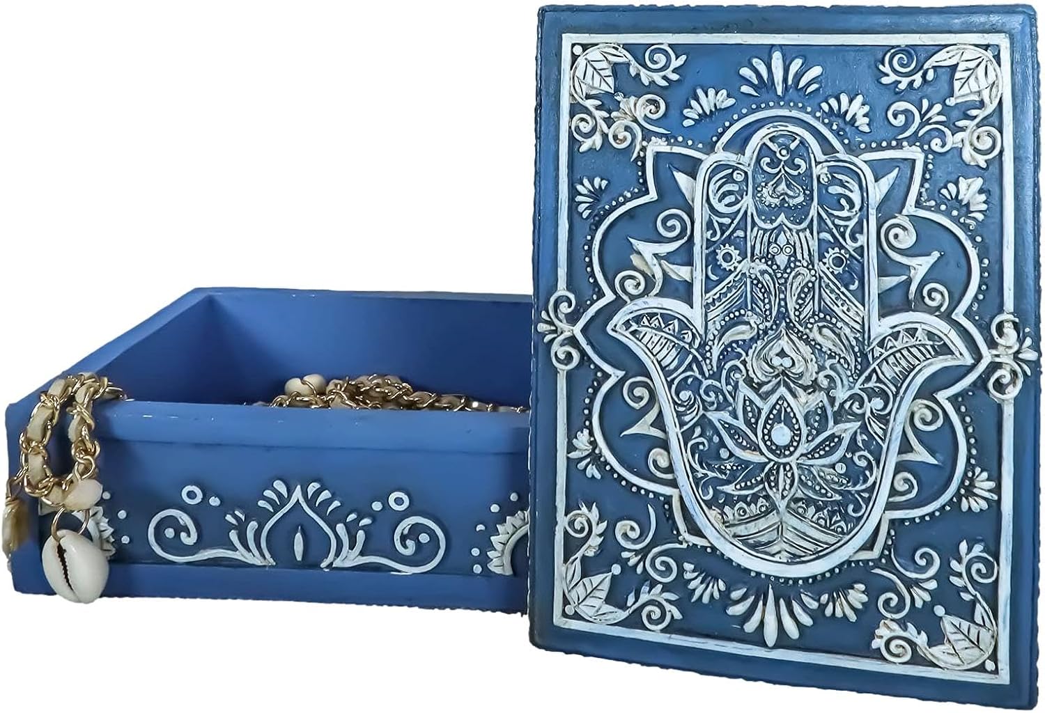 Hamsa Palm Tarot Deck Storage Box | 5.5" x 3.75" Decorative Card Holder for Tarot, Oracle & Spiritual Accessories