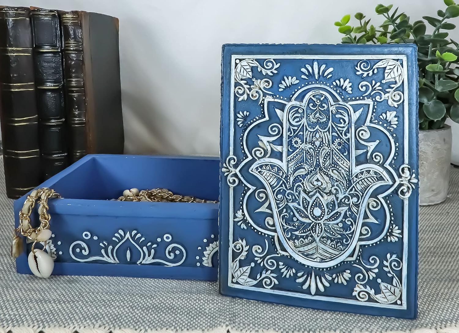Hamsa Palm Tarot Deck Storage Box | 5.5" x 3.75" Decorative Card Holder for Tarot, Oracle & Spiritual Accessories