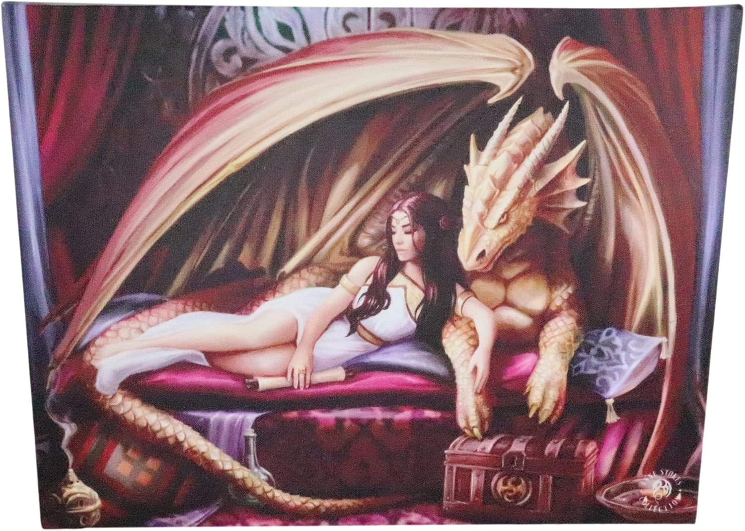 Inner Sanctum Maleficent Queen with Dragon King Canvas Framed Wall Art Wall Plaque - Anne Stokes - 7.5" W x 9.85"