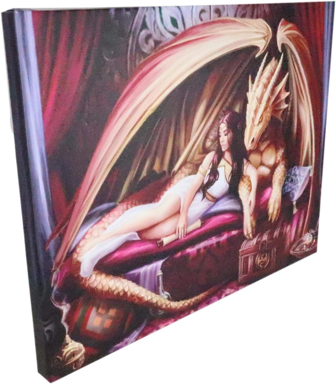 Inner Sanctum Maleficent Queen with Dragon King Canvas Framed Wall Art Wall Plaque - Anne Stokes - 7.5" W x 9.85"