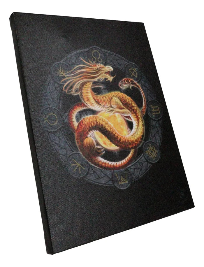 Litha Drake Sabbats Wheel of The Year Dragon Canvas Framed Wall Art Wall Plaque - Anne Stokes - 7.5" W x 9.85"