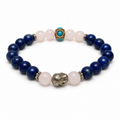 8mm Lapis Lazuli & Rose Quartz with Buddha Head Bracelet on white background